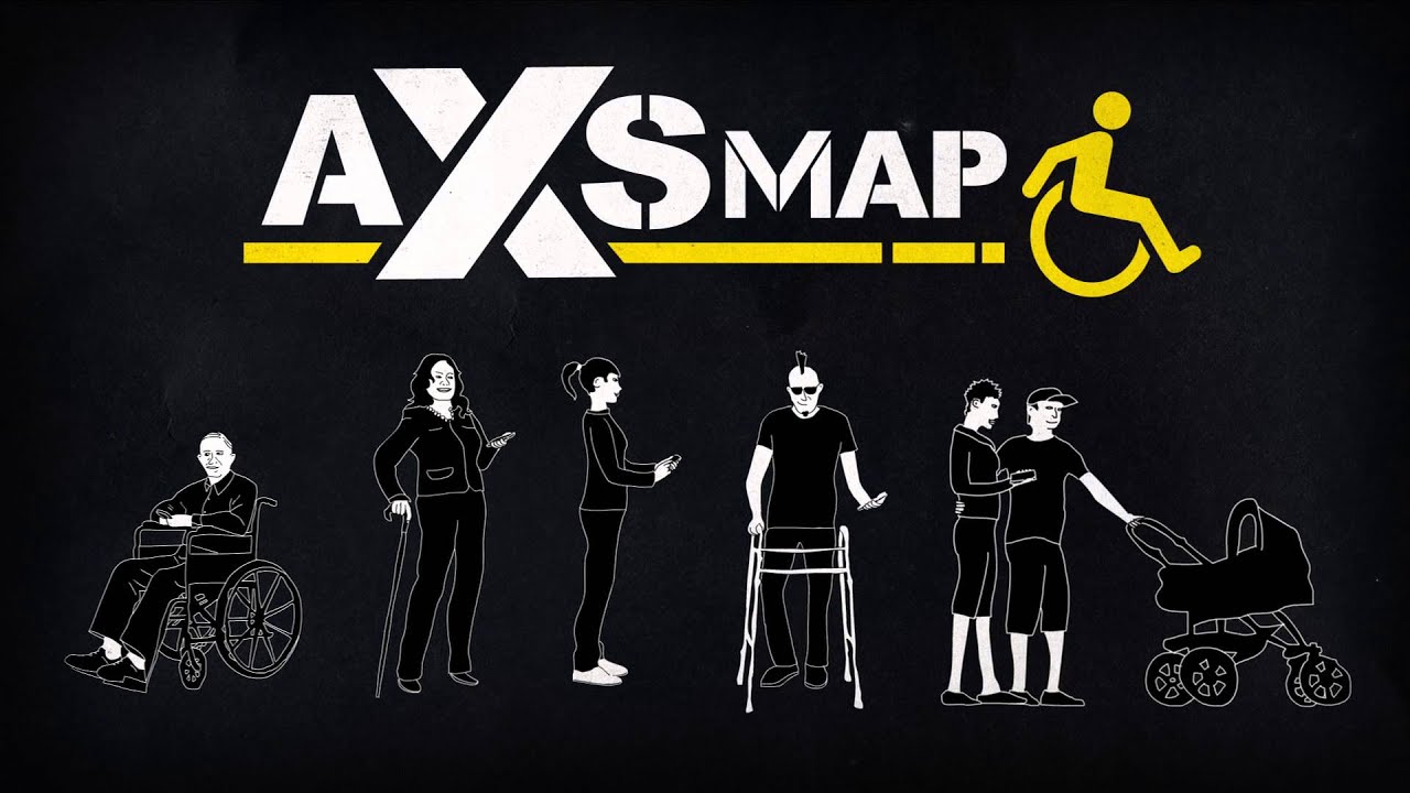 AXS Map illustration of a diverse group of people with mobility devices.